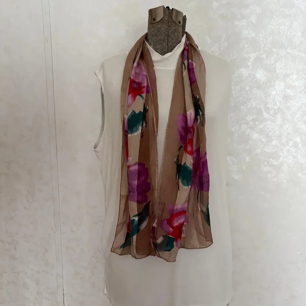 VTG Jacqueline Ferrar 100% Silk Floral Oblong Scarf Coquette Regencycore Boho
